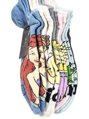 Womens Disney Princess  Shoe Size 4-10 Low Cut Ankle Socks 6 Pairs New Featuring